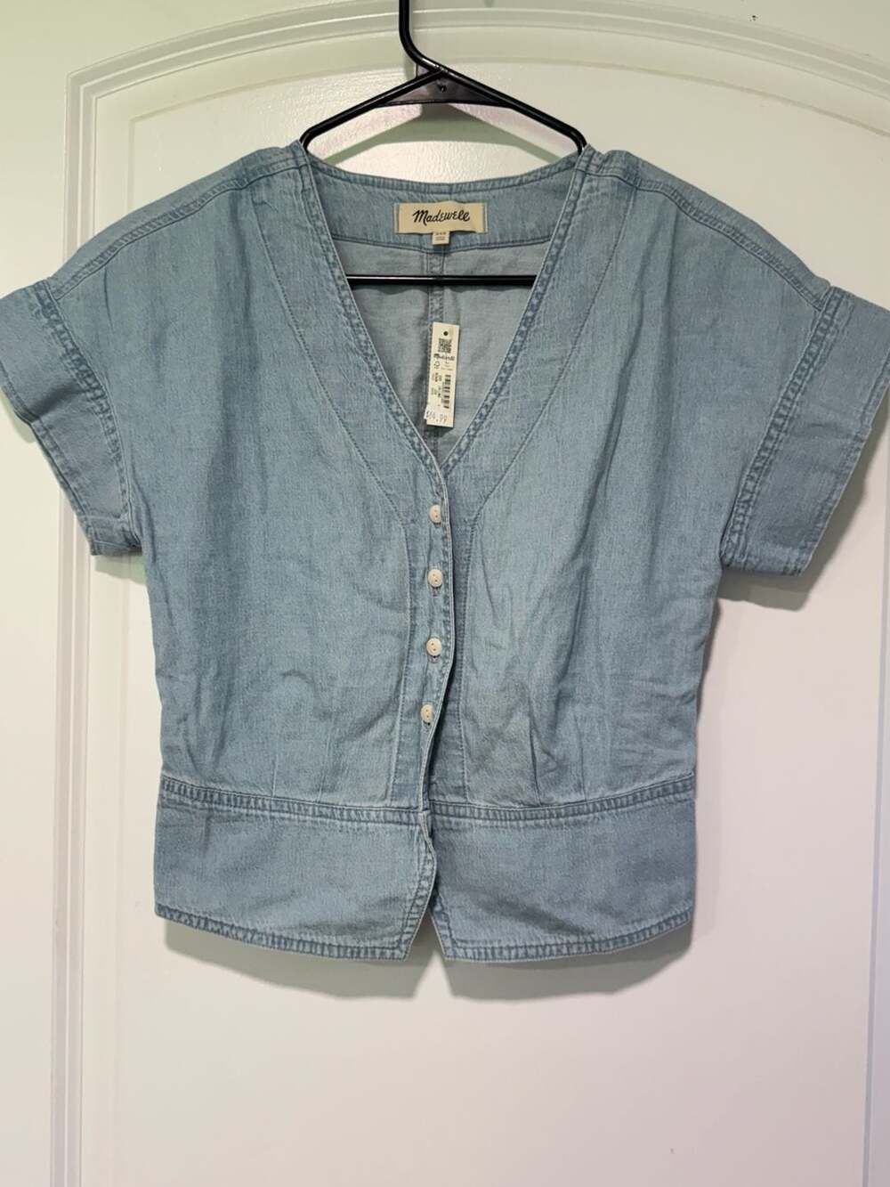 Denim Pleated Button Front Top Coastal Cowgirl Western NWT Women’s XXS